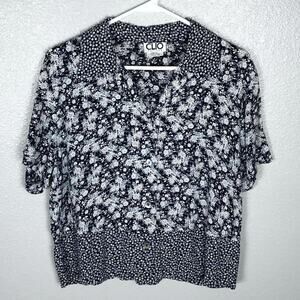 Vintage 90s Clio Blouse Size Petite Large Short Sleeve Button Up Top Feminine